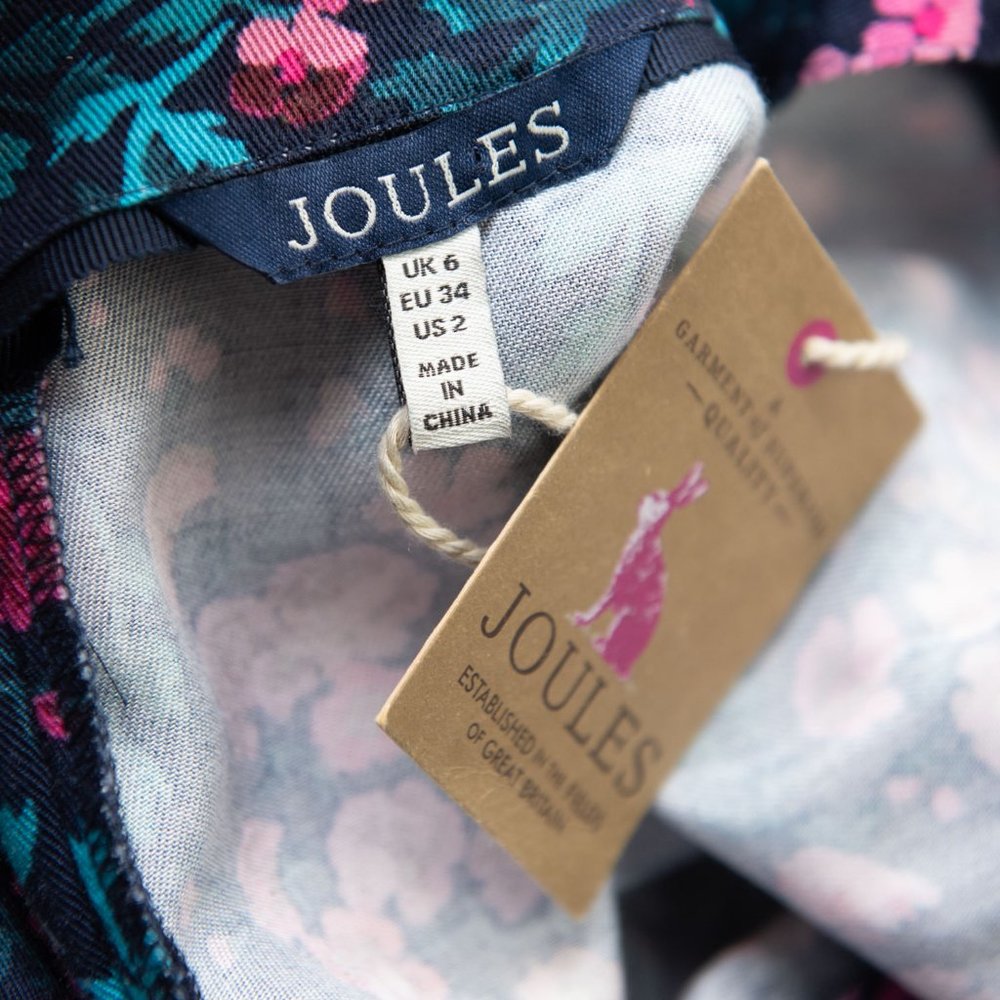 Joules "Roselda" Dress Fluted Quarter Sleeve Floral Midi Pink Blue Size 2 New - Picture 4 of 7
